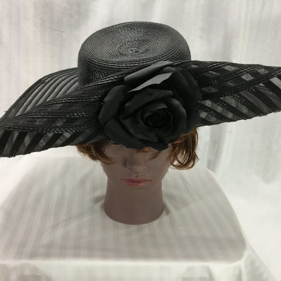 Black Tulle Sun Hat with Black Flower main image 5